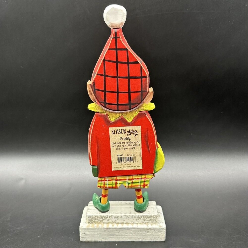 Christmas Elf Decoration Wood Figurine Laura Benge Freddy Wreath Pixie Kitsch - Picture 4 of 10